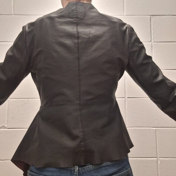 Tristan leather jacket with uneven hem and purple lining - Picture 5 of 7